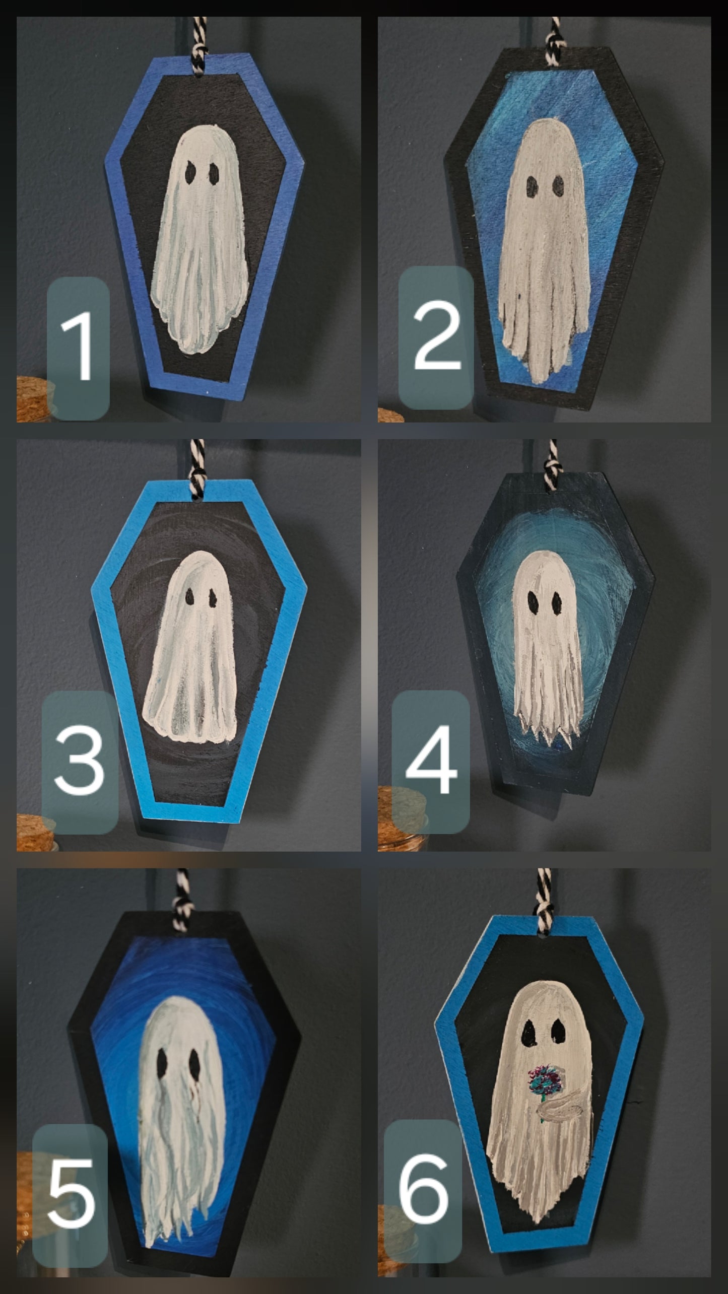 Blue Ghosts -Hand painted Coffin Decoration