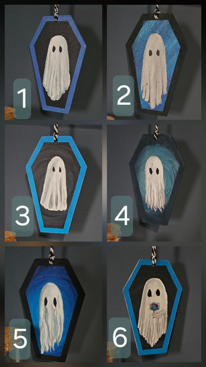 Blue Ghosts -Hand painted Coffin Decoration