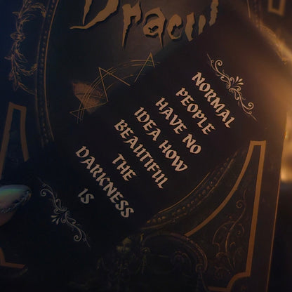 Bookmark with text and intricate designs on a dark background