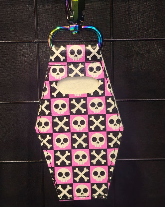 Skull and Crossbones Checkerboard  - Coffin Lip Gloss Holder Keychain