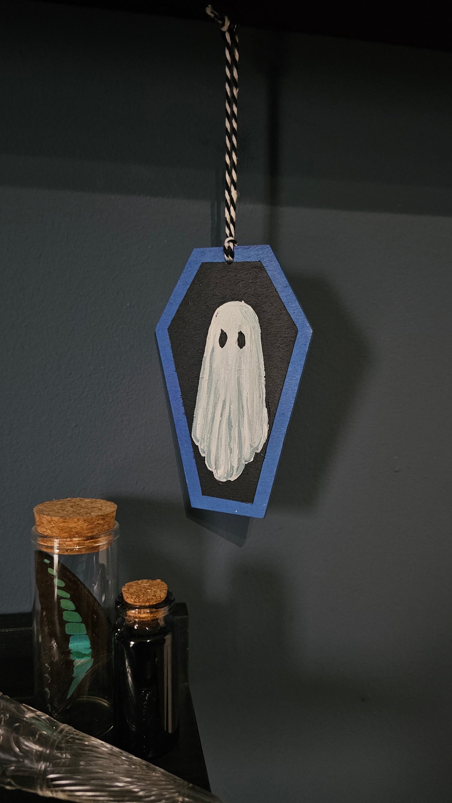 Blue Ghosts -Hand painted Coffin Decoration