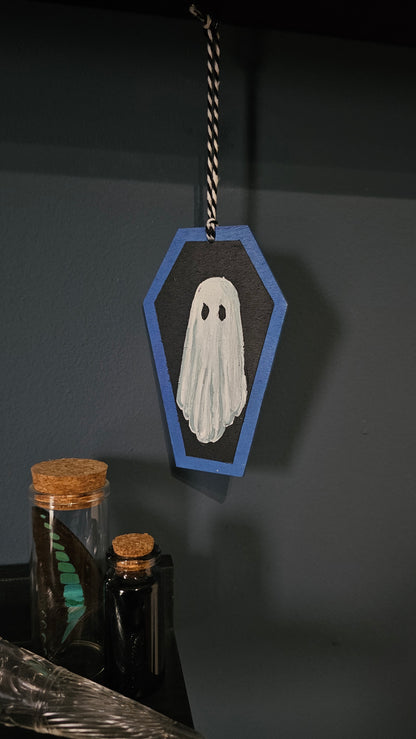 Blue Ghosts -Hand painted Coffin Decoration