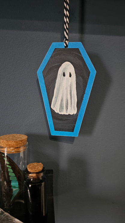 Blue Ghosts -Hand painted Coffin Decoration